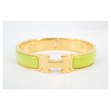 Hermes Gold & Green Enamel Click Clack Bangle