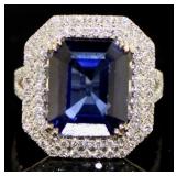 14kt Gold 10.34 ct Sapphire & Diamond Ring