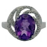 Oval 4.17 ct Natural Amethyst & Diamond Ring
