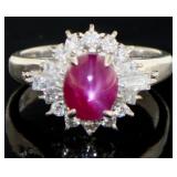 Platinum 1.80 ct Natural Star Ruby & Diamond Ring