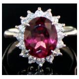 Platinum 3.95 ct Natural Garnet & Diamond Ring