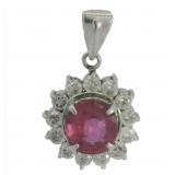 Platinum 1.73 ct Natural Ruby & Diamond Pendant