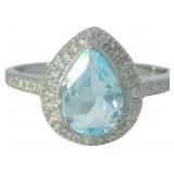 Pear Cut 1.40 ct Natural Blue Topaz & Diamond Ring