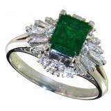 Platinum 1.61 ct Natural Emerald & Diamond Ring