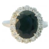 Platinum 5.21 ct Natural Sapphire & Diamond Ring