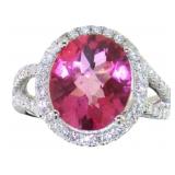 Oval 5.93 Pink Topaz & Diamond Ring