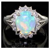 Platinum 1.74 ct Natural Opal & VS Diamond Ring