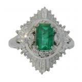 Platinum 1.30 ct Natural Emerald & Diamond Ring