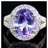 14kt Gold 7.07 ct GIA Tanzanite & Lab Diamond Ring