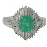 Platinum 1.60 ct Natural Emerald & Diamond Ring