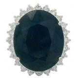 Oval 16.17 ct Natural Sapphire & Lab Diamond Ring