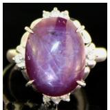 18k Gold 15.16 ct Natural Star Ruby & Diamond Ring