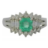 Platinum 0.96 ct Natural Emerald & Diamond Ring
