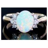 Platinum 1.58 ct Natural Opal & VS Diamond Ring