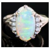 Platinum 3.23 ct Natural Opal & Diamond Ring