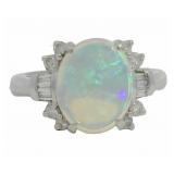 Platinum 2.21 ct Natural Opal & Diamond Ring