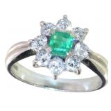 Platinum Natural Emerald & Diamond Ring
