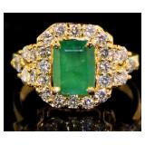 Natural 3.04 ct Emerald & VS Lab Diamond Ring
