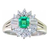 Platinum Natural Emerald & VS Diamond Ring
