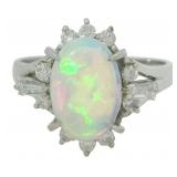 Platinum 2.94ct Natural Opal & Diamond Ring