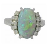 Platinum 2.09 ct Natural Opal And Diamond Ring
