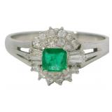 Platinum .48ct Natural Emerald & Diamond Ring