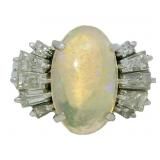 Platinum 4.70ct Natural Opal & Diamond Ring