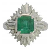 Platinum 1.80 ct Natural Emerald & VS Diamond Ring