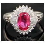 Platinum 1.67 ct Natural GIA Ruby & Diamond Ring