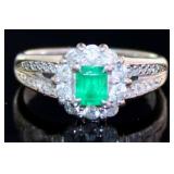 Platinum Natural Emerald & Diamond Ring
