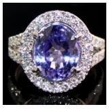 14kt Gold 5.67 ct GIA Tanzanite & Lab Diamond Ring
