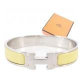 HERMES Cream Enamel H Bangle Bracelet