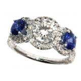 14k Gold 2.92 ct VS Lab Diamond & Sapphire Ring