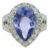 14kt Gold 5.07 ct GIA Tanzanite & Lab Diamond Ring