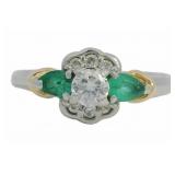 Plat/18k Gold .74ct Natural Emerald & Diamond Ring