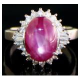 Platinum 7.43 ct Natural Star Ruby & Diamond Ring