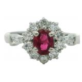 Platinum .97 ct Natural Ruby & VS Diamond Ring