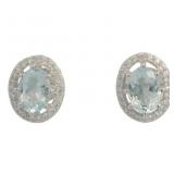 Genuine Aquamarine & Zircon Halo Earrings