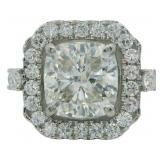 14kt Gold 5.22 ct Cushion Cut Lab Diamond Ring
