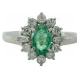 Platinum 3/4 ct Natural Emerald & VS Diamond Ring