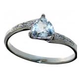 Trillion Cut Natural Blue Topaz & Diamond Ring