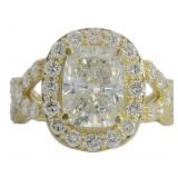 14kt Gold 4.17 ct VS Cushion Cut Lab Diamond Ring