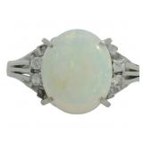 Platinum 1.70 ct Natural Opal & Diamond Ring