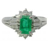 Platinum Natural Emerald & Diamond Ring