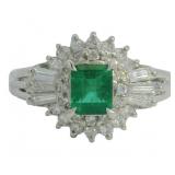 Platinum 1.15 ct Natural Emerald & Diamond Ring