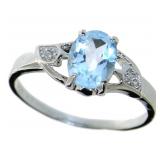 Oval 1.68 ct Natural Blue Topaz & Diamond Ring