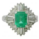 Platinum 1.81 ct Natural Emerald & Diamond Ring