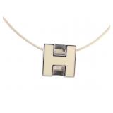 HERMES White Enamel H Block Necklace
