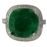 Cushion Cut 4.21 ct Natural Emerald & Diamond Ring