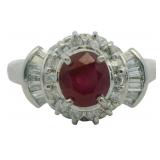 Platinum 1.38 ct Natural Ruby & Diamond Ring